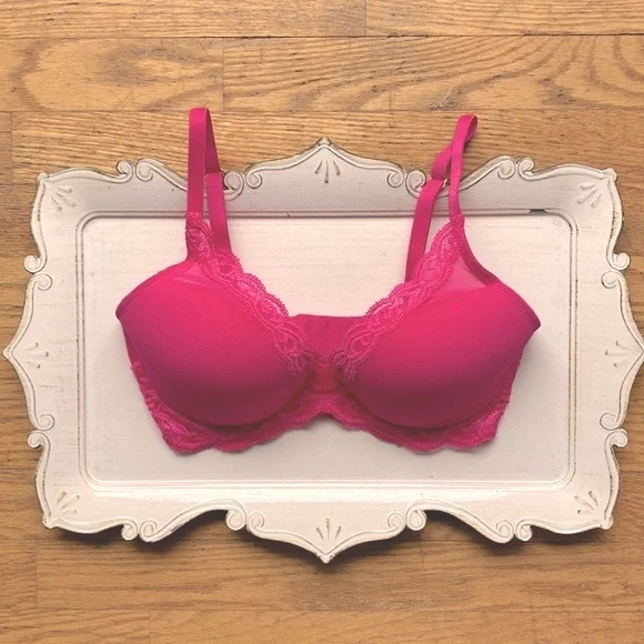 Natori Feathers Plunge Bra Size 32DD Hot Pink - Picture 2 of 7